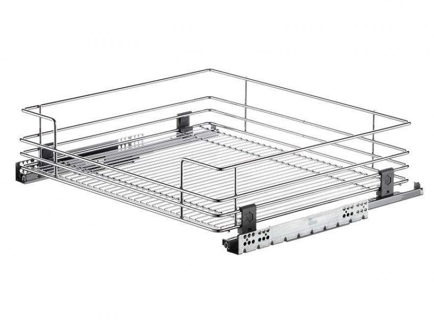 Корзина выдвижная в базу 400 мм, направляющие плавного закрывания, хром